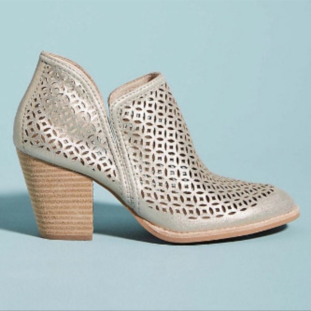 Jeffrey Campbell Rosalee Cutout Gold Metallic Leather Booties Size 10